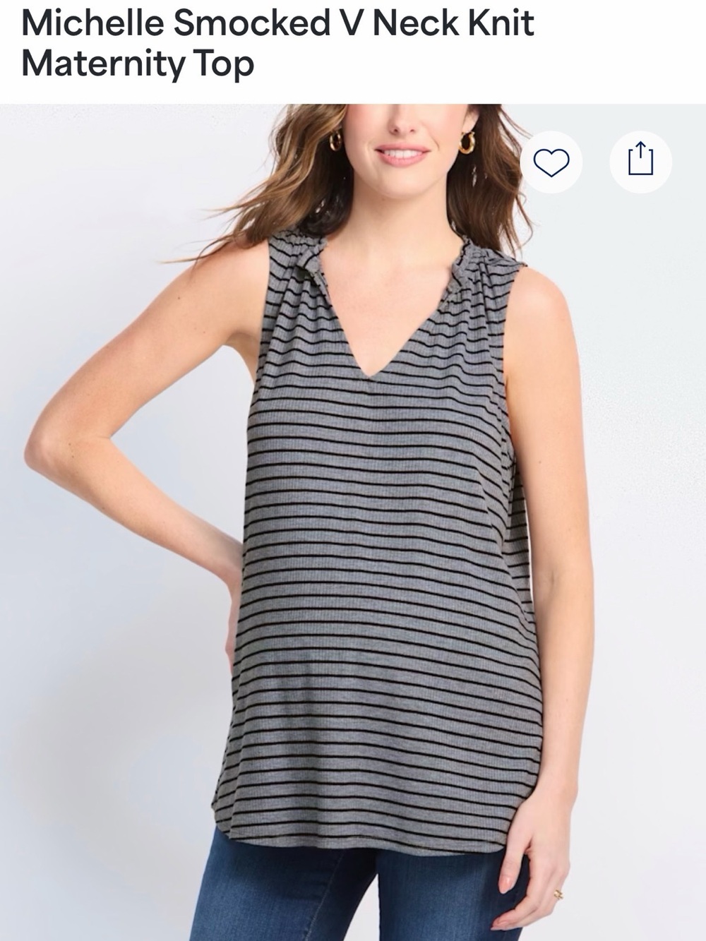 Michele Sleeveless V-Neck Striped Maternity Top XS